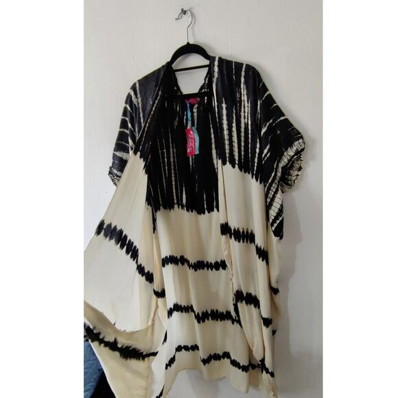 SHU-SHI Kimono Cardigans Tie Dye Swimsuit One Size Beach Cover Ups Black/Cream - Picture 5 of 8